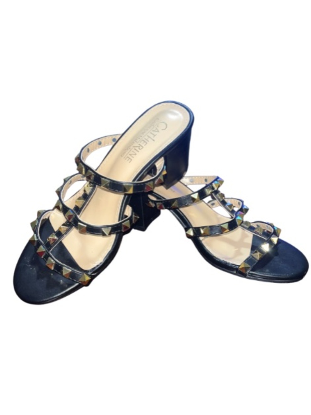 Catherine Malandrino Black Studded Block Heel Sandals Size 6.5